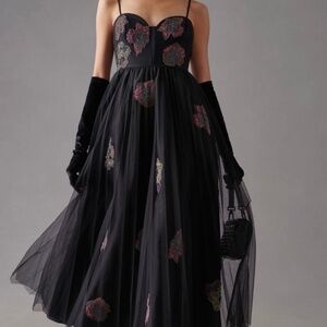 Geisha Designs Black Floral Tulle Corset Dress XS NWT from Anthropologie
